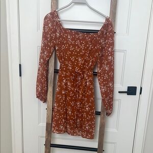 One Clothing Brown and Orange Long Sleeve Sundress